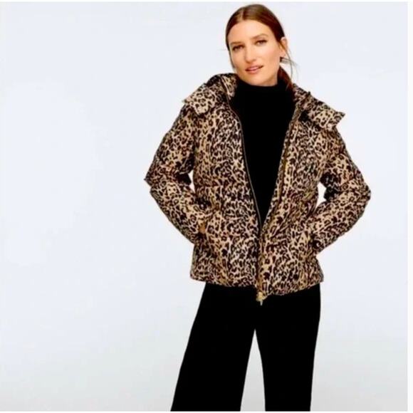 J. Crew Jackets & Blazers - J. CREW Primaloft Leopard Print Puffer Jacket in Black Brown AF102 // M